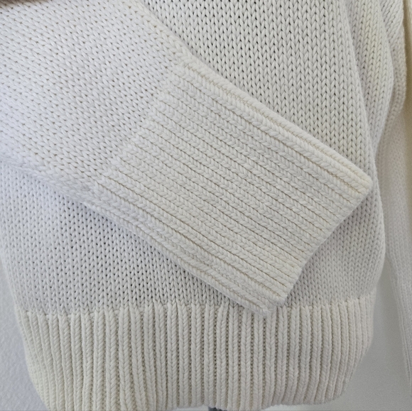 Banana Republic White Chunky Knit Boxy Oversized Cotton V Neck Sweater Medium - Picture 11 of 16